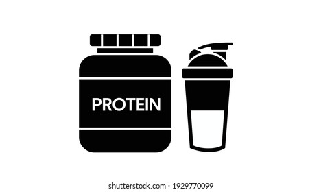 Vector Isolated Illustration of a Protein Bottle and a Protein Shaker. Flat Protein Icon