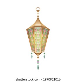 Vector isolated illustration realistic hanging copper lantern