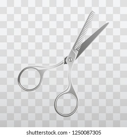 Vector isolated illustration of realistic metal thinning scissors.