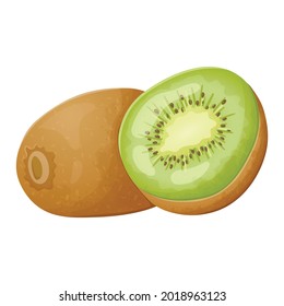 Vektorgrafik einer realistischen Ganzheit und halbes Kiwi. Eine gesunde tropische Vitaminfrucht.
