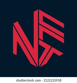 Vector isolated illustration of a red abbreviation NFT on a dark background. Technologies. Non-fungible token. Crypto art. Acronym symbols. Logo style