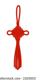 Vector isolated illustration with a red Chinese knot in the shape of a pendant. It can be used as an element in web design, banners, etc.