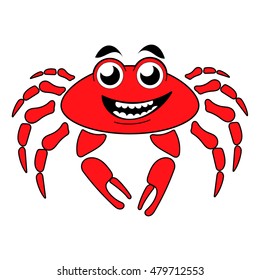 Vector isolated illustration of a red crab on a white background. A cartoon style. Image from the marine life. Element of the logo. Can be used as the picture in the book. The idea for a toy.
