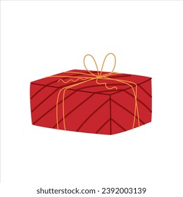 Vector isolated illustration of a red gift box on a white background. New Year, gift image. Concept for Christmas, New Year, holiday, gifts.