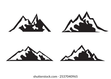 Vector isolated illustration with rocky mountain peak silhouette with fir trees and tree valley. Landscape and scenery.