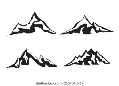 Ilustración aislada del Vector con la silueta rocosa de la cumbre de la montaña con los abetos y el valle del árbol. Paisaje y paisaje.