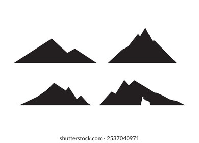 Vector isolated illustration with rocky mountain peak silhouette with fir trees and tree valley. Landscape and scenery.