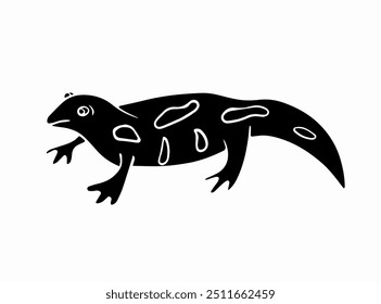 Vektorgrafik, einzelne Illustration der Salamander-Silhouette auf weißem Hintergrund.