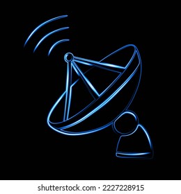 Vector isolated illustration of satellite dish with neon effect.