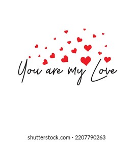 Vector isolated illustration of the script for you my love for cards, posters and prints, decoration for Valentine's Day, calligraphic hand lettering with red hearts vector 