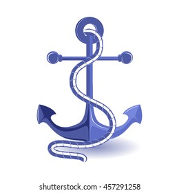 Vector isolated illustration sea ship anchor with rope. Style flat. Cartoon icon.