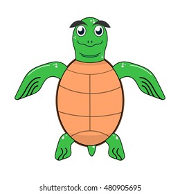 Vector isolated illustration of a sea turtle on a white background. A cartoon style. Image of marine life. Element of the logo. Can be used as the picture in the book. The idea for a toy.