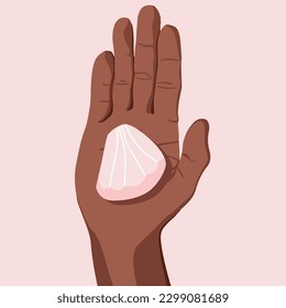 Vector isolated illustration of seashell on palm. The long-awaited vacation. Beach season. Collect shells. Sea shell.