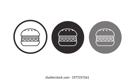 Vector Isolated Illustration Set of a Burger. Black and White Simple Burger Icon Set