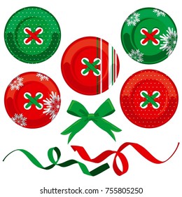 Vector isolated illustration set Christmas and New Years colored sewing buttons