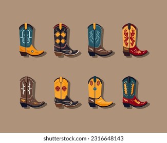 Ilustración aislada de un conjunto de botas de vaquero.