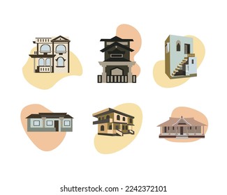 Vector isolated illustration of a set of different houses.