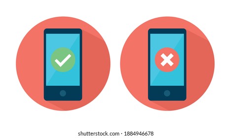 Vector isolated Illustration. Set of Flat Mobile Icons with Yes and No Signs
