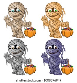 Vector isolated illustration of a set of  merry mummies for Halloween