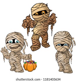 Vector isolated illustration of a set mummy for Halloween