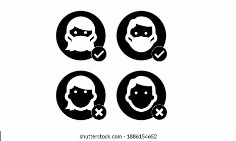 Vector Isolated Illustration, Set of Wear a Face Mask Signs or Icons