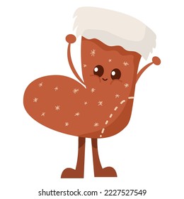 Vector isolated illustration showing red Christmas sock with emotion and in motion in cartoon retro style. Template for design in groovy, hippie, retro style. 