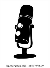 Vector aislado ilustración de un micrófono de silueta. Transmisión en vivo. Podcast. Altavoz de radio.	
