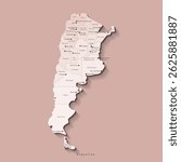 Vector isolated illustration. Simplified administrative map of Argentina. White background and outline. Names of Argentinean cities and provinces