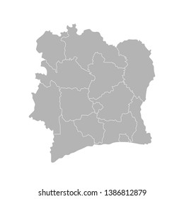 Vector isolated illustration of simplified administrative map Ivory Coast (Cote d'Ivoire). Borders of the counties. Grey silhouettes and white outline. White background