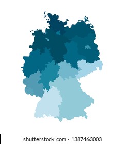 Vector isolated illustration of simplified administrative map of Germany. Borders of the states (regions). Colorful blue silhouettes. White background