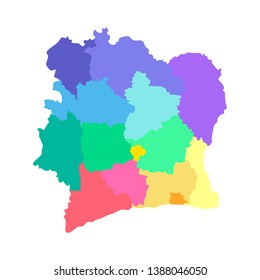 Vector isolated illustration of simplified administrative map Ivory Coast (Cote d'Ivoire). Borders of the counties. Colorful silhouettes