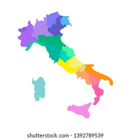 Vector isolated illustration of simplified administrative map of Italy. Borders of the regions. Multi colored silhouettes