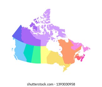 Vector isolated illustration of simplified administrative map of Canada. Borders of the regions. Multi colored silhouettes