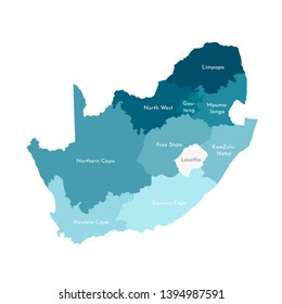 Vector isolated illustration of simplified administrative map of South Africa. Borders and names of the regions. Colorful blue khaki silhouettes