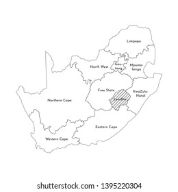 Vector isolated illustration of simplified administrative map of South Africa. Borders and names of the regions. Black line silhouettes