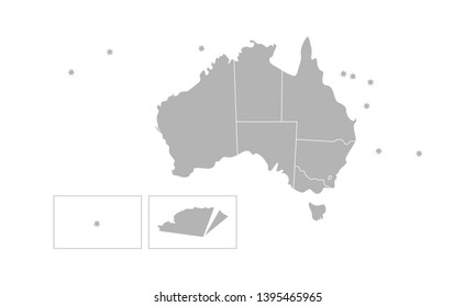 Vector isolated illustration of simplified administrative map of Australia. Borders of the provinces (regions). Grey silhouettes. White outline