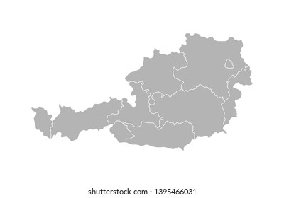 Vector isolated illustration of simplified administrative map of Austria. Borders of the provinces (regions). Grey silhouettes. White outline