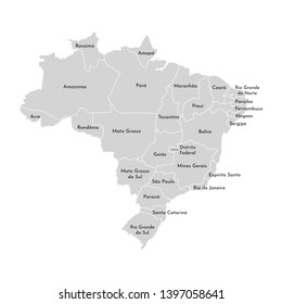 Vector isolated illustration of simplified administrative map of Brazil. Borders and names of the provinces (regions). Grey silhouettes. White outline