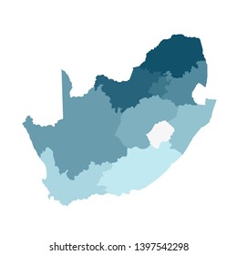 Vector isolated illustration of simplified administrative map of South Africa. Borders of the regions. Colorful blue khaki silhouettes