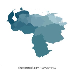 Vector isolated illustration of simplified administrative map of Venezuela. Borders of the regions. Colorful blue khaki silhouettes