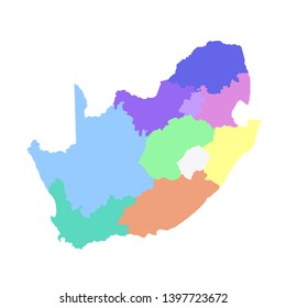 Vector isolated illustration of simplified administrative map of South Africa. Borders of the regions. Multi colored silhouettes