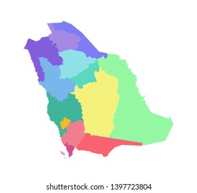 Vector isolated illustration of simplified administrative map of Saudi Arabia. Borders of the regions. Multi colored silhouettes