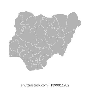Vector isolated illustration of simplified administrative map of Nigeria. Borders of the provinces (regions). Grey silhouettes. White outline.