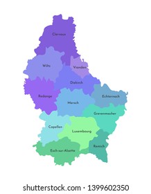 Vector isolated illustration of simplified administrative map of Grand Duchy of Luxembourg. Borders and names of the cantons. Multi colored silhouettes