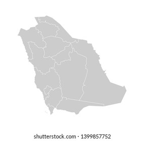 Vector isolated illustration of simplified administrative map of Saudi Arabia. Borders of the provinces (regions). Grey silhouettes. White outline.