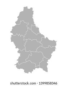 Vector isolated illustration of simplified administrative map of Grand Duchy of Luxembourg. Borders of the cantons (regions). Grey silhouettes. White outline