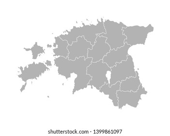Vector isolated illustration of simplified administrative map of Estonia. Borders of the provinces (regions). Grey silhouettes. White outline