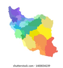 Vector isolated illustration of simplified administrative map of Iran. Borders of the provinces. Multi colored silhouettes