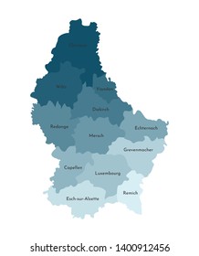 Vector isolated illustration of simplified administrative map of Grand Duchy of Luxembourg. Borders and names of the cantons. Colorful blue khaki silhouettes