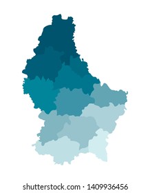 Vector isolated illustration of simplified administrative map of Grand Duchy of Luxembourg. Borders of the cantons. Colorful blue khaki silhouettes.